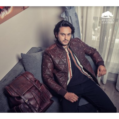 Rhino Leathers Triangle Quilted Leather Jacket for Men - RMJ 003