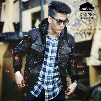 Men's Hoodie Bomber Leather Jacket  - RMJ 073