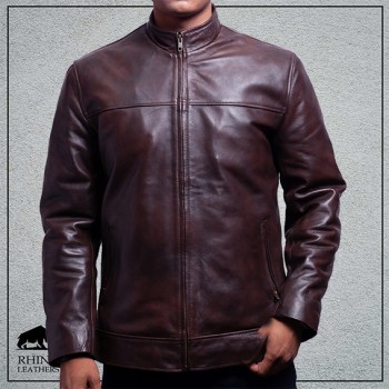 Mens Classic high Neck Design Leather Jacket ( RMJ 128 )