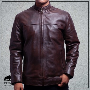 Mens Classic high Neck Design Leather Jacket ( RMJ 128 )