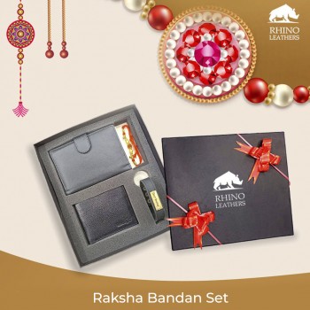 Rhino Leathers Raksha Bandan Gift Set ( Passport Cover + Wallet )