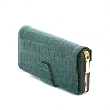Rhino Leathers Crocodile Texture Ladies Leather Purse, Green