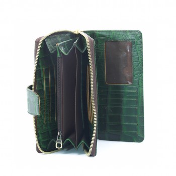 Rhino Leathers Crocodile Texture Ladies Leather Purse, Green