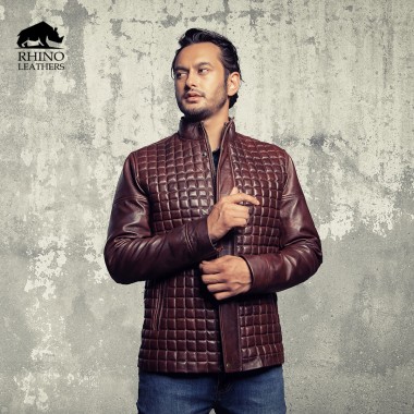 Men's Square Quilted Leather Jacket - RMJ 001