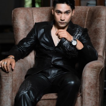 Men’s Embossed Leaf Motif Quilted Leather Bomber Jacket - RMJ 309