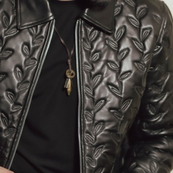 Men’s Embossed Leaf Motif Quilted Leather Bomber Jacket - RMJ 309