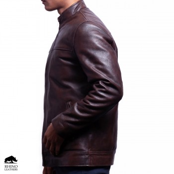 Mens Classic high Neck Design Leather Jacket ( RMJ 128 )