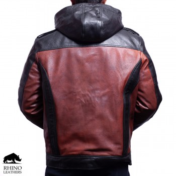 Men's Contrast Hooded Leather Jacket (RMJ 132)