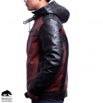 Men's Contrast Hooded Leather Jacket (RMJ 132)