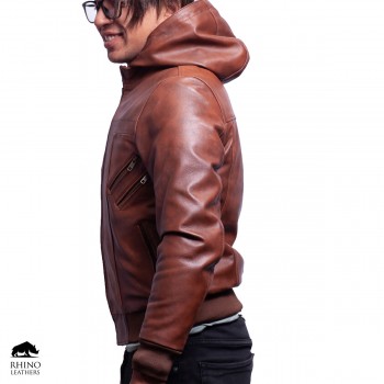 Men's Detachable Hooded Leather Jacket - RMJ 053