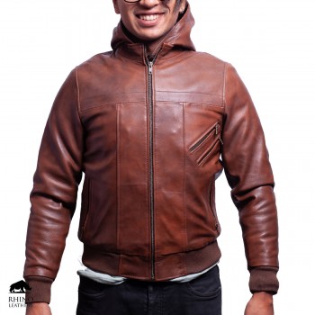 Men's Detachable Hooded Leather Jacket - RMJ 053