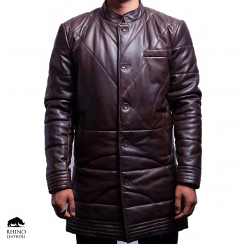 Men's Quilted Leather Long Coat (RMJ 168