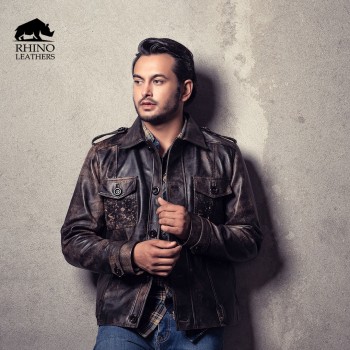 Men's Stylish Stonewash Leather Jacket - RMJ 002