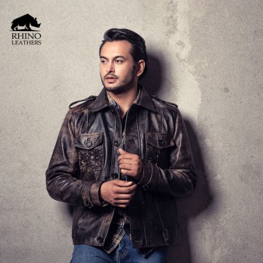Men's Stylish Stonewash Leather Jacket - RMJ 002