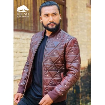 Rhino Leathers Triangle Quilted Leather Jacket for Men - RMJ 003
