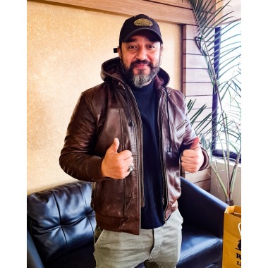Men's Detachable Hooded Leather Jacket - RMJ 053